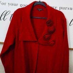100% Wool Crochet Flowers Cardigan Jacket Sweater Winter Elegant 1X